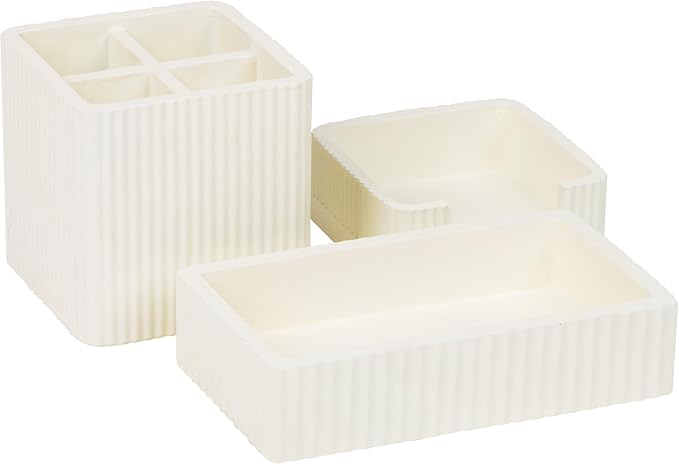 Mind Reader 3-Piece Cement Desk Organizer Set, Desktop Accessory Kit with Pen Cup, Sticky Note Holder, Catch-All Tray, Modern Office Decor, Cement, Cream