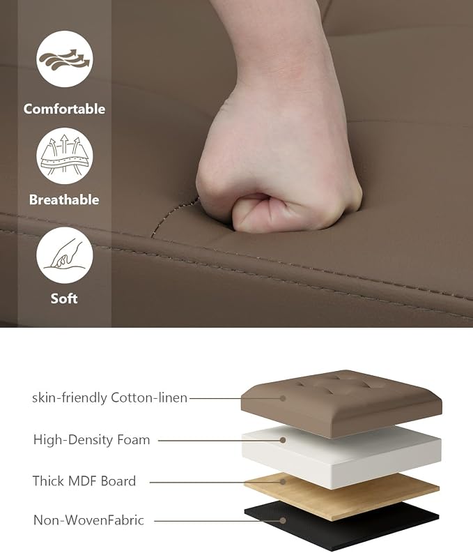 Folding Storage Ottoman Bench, Brown, 43 Inches | Multi-Functional Ottoman Foot Rest, End of Bed Bench, Storage Chest, Living Room, Bedroom, Hallway, Entryway, 600 lb Capacity