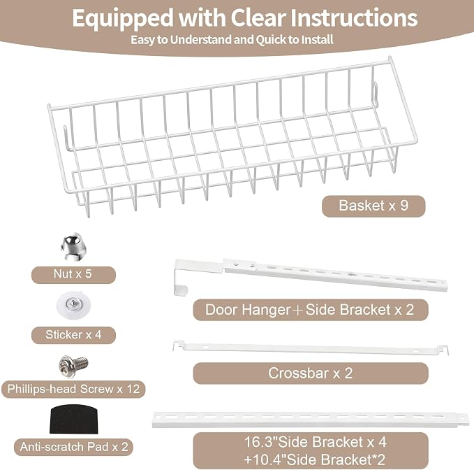 ElegantArray 9-Tier Pantry Door Organizer, White | Over The Door Pantry Organizer Rack and Storage, Hanging Spice Rack Shelves Door, Home Office Laundry Room Bathroom & Kitchen