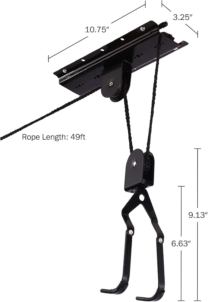 Bike Hanger - Overhead Hoist Pulley System with 100lb Capacity for Bicycles or Ladders - Secure Garage Ceiling Storage by Rad Sportz
