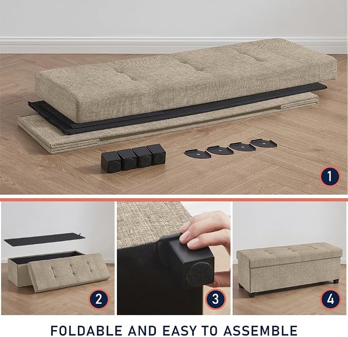 Ornavo Home 43" Large Storage Ottoman Bench with Legs, Taupe | Foot Rest Stool; Ottoman with Hidden Storage; Ideal for Bedroom, Living Room, Entryway or Home Office