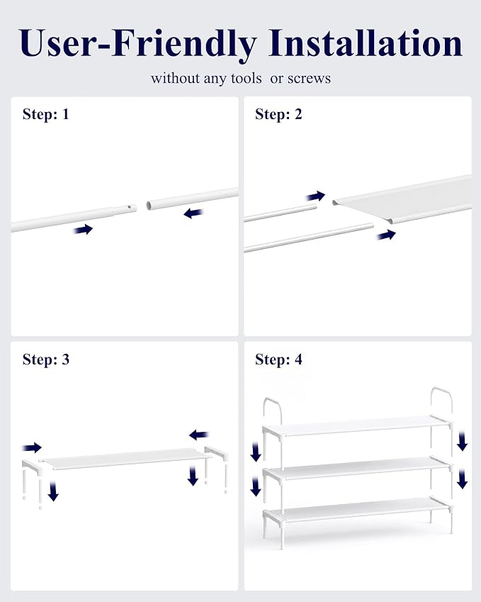 Kitsure Extra-Long Shoe Rack for Closet, 39.0" Wide - 3 Tier, White | Shoe Organizer for Front Door Entrance, Stackable Shoe Shelf, Closet Organizers and Storage
