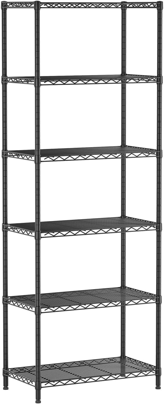 SINGAYE 6 Metal Shelves Wire Shelving Storage Shelf Adjustable Unit Pantry | 6 Tier Kitchen Laundry Room Organization Home Pantry Closet Bathroom Organizers Garage Rack 14" D x 24" W x 72" H Black