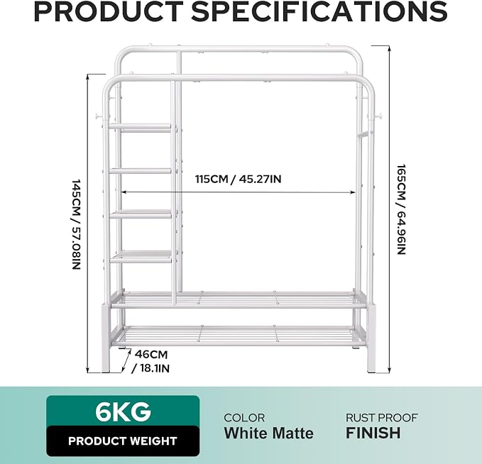 Clothes Rack with Shelves, Double Rods Clothing Rack for Bedroom, White | Metal Garment Rack for Hanging Clothes, 2 Bottom Shelves & 4 Side Shelves, 220 LBS Clothes Racks for Laundry Room, Dorm Room