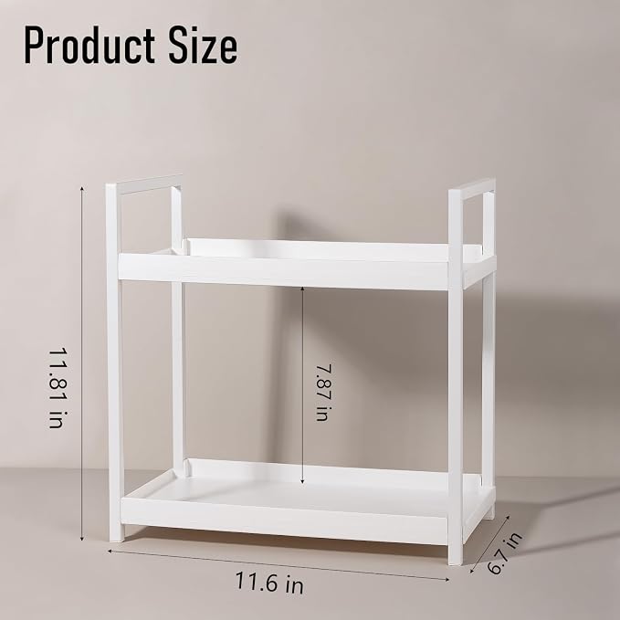 Bathroom Counter Organizer Vanity Storage Countertop Shelf, Small White | 2 Tier Makeup Organizer Perfume Tray Skincare Holder for Sink, Dresser, Kitchen