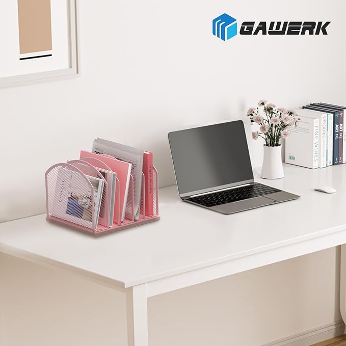 Gawerk 5-Section Vertical Desktop Organizer, 6-Section Mesh File Folder Stand Sorter for Office Home Classroom Organization