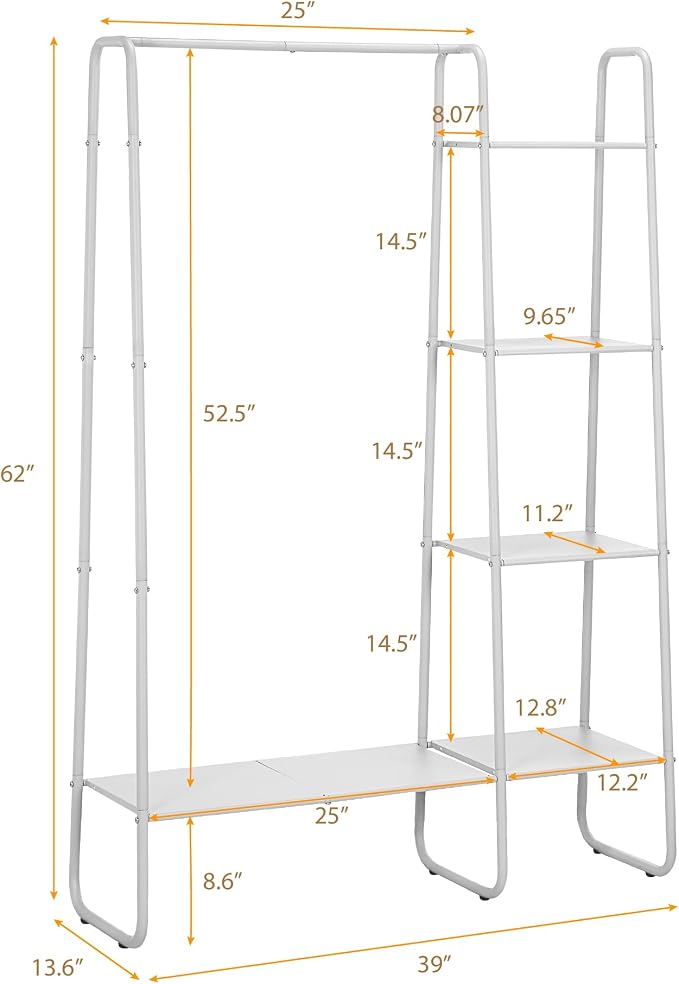 SunnyPoint Freestanding Clothes Metal Garment and Accessories, Organizer Closet Rack (WHITE)