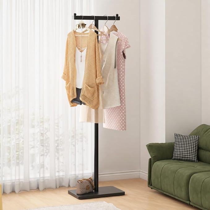 Freestanding Coat Racks with Marble Base Heavy Duty Clothes Rack Stand for Entryway, Bedroom, Living Room, Boutiques-15.7''L,BLACK