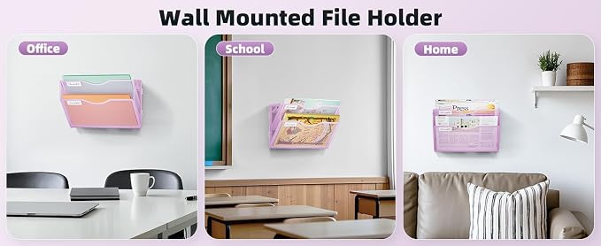 Marbrasse Wall File Holder 2-Tier Hanging Wall File Organizer, Mesh Mail Holder for Papers, Wall Mount File Clipboard & Magazine Organizer Great for Office Home (Purple)