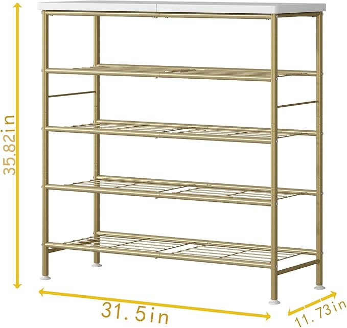 SUOERNUO 5 Tier Shoe Rack Organizer for Closet Shoe Storage for Entryway | Free Standing with MDF Top Board,Sturdy Metal Frame,Ideal for Living Room,Hallway Gold
