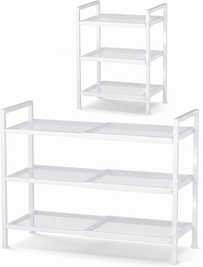 Shoe Rack, Expandable Shoe Rack for Closet, Adjustable Shoe Organizer for Entryway, Shoe Storage Organizer for Door Entrance, Garage, Bedroom (White, 3-Tier)