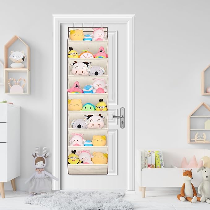 SLEEPING LAMB Over The Door Shoe Organizer for Closet with Large Deep Pockets, Narrow Shoe Rack for Door Hanging Boots Storage, Beige