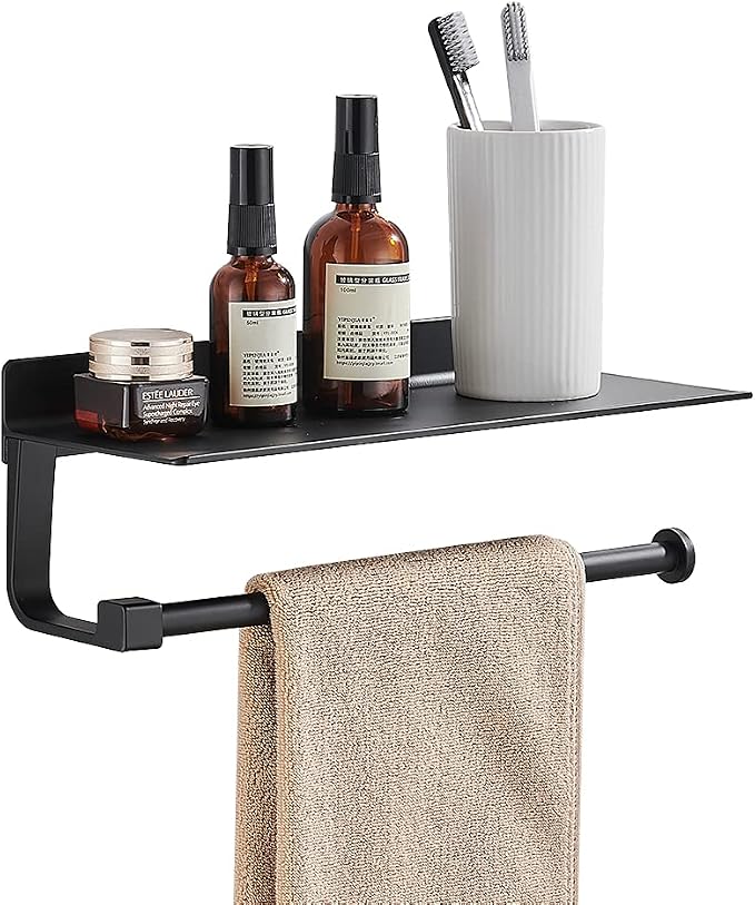 Hand Towel Holder for Bathroom -Paper Towel Holder Wall Mount - for Bathroom Black Paper Towel Holder with Shelf -Kitchen Towel Holder Black