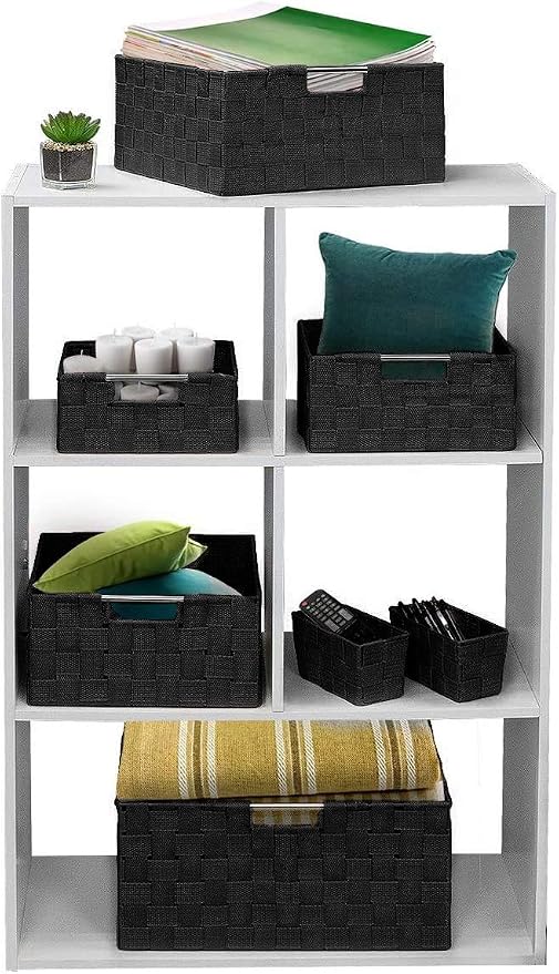 Sorbus Storage Baskets for Organizing (Set of 7), Mesh Hand-Woven Design, Linen Closet Organizers and Storage, Organizer Storage Baskets for Shelves, Variety Pack Organizers and Storage (Black)