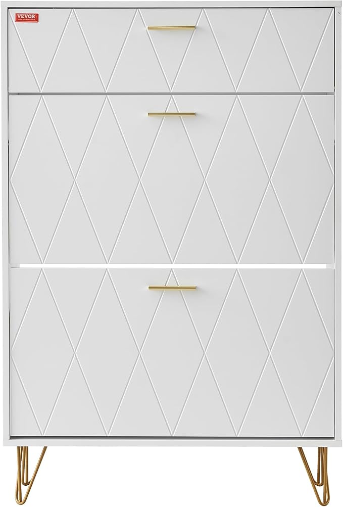 VEVOR Shoe Cabinet with 2 Flip Drawers, Modern Shoes Storage Cabinet with Storage Drawer and Anti-Tipping Device, Freestanding Shoe Organizer Ideas for Entryway, Hallway, Bedroom, Living Room, White