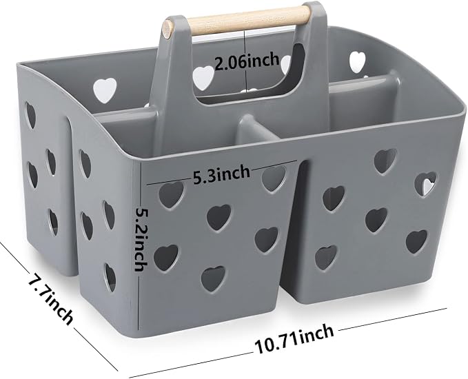 Portable Shower Caddy Plastic Shower Basket Organizer with Handle, Grey | Divided Bathroom Caddy Storage Cleanning Caddy Tote for College, Dorm Room, Kitchen