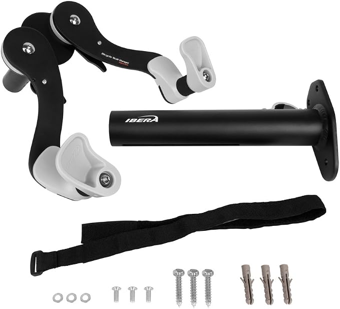 Ibera Bike Wall Mount - Adjustable Frame Holder & Soft Rubber Cradles - Garage Bike Rack for Road, MTB, Kids, Hybrid Bikes - Easy Installation & Space-Saving Design
