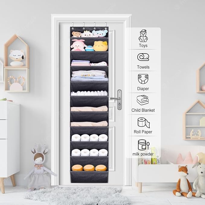 SLEEPING LAMB Over The Door Shoe Organizer for Closet with Large Deep Pockets, Narrow Shoe Rack for Door Hanging Boots Storage, Black
