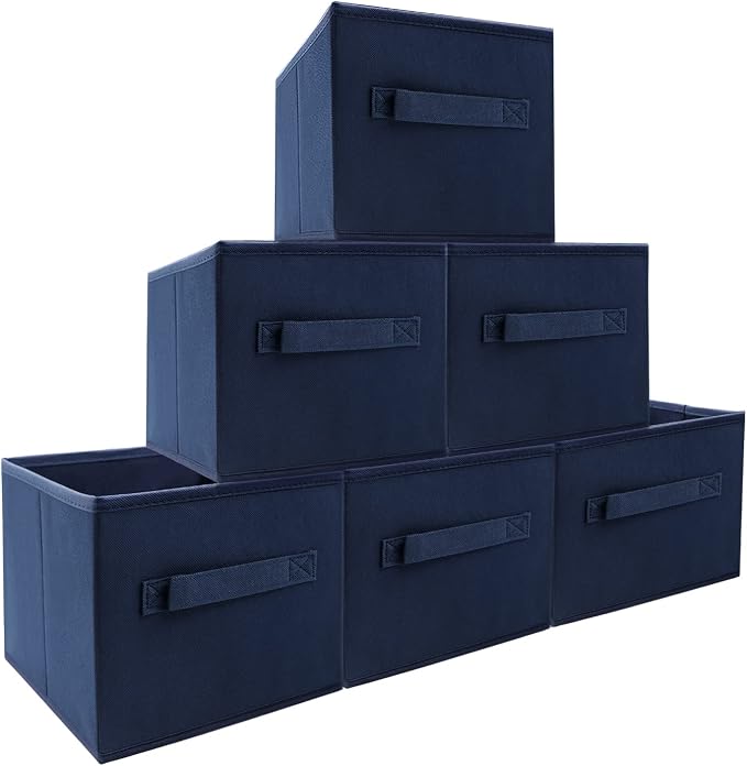 EBIGIC Small Storage Bins,Collapsible Fabric Storage Organizer 9.0"x7.5"x7.5" 6 Pack,Mini Storage Box,fit for closet, living room, bookshelf, Kids clothes and toys storage and organization Blue…