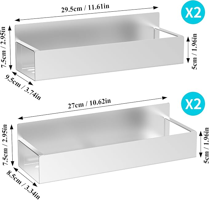 HuggieGems 4 Pack Magnetic Spice Storage Rack Organizer for Refrigerator and Oven, Silver Fridge Organizers and Storage