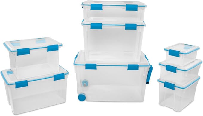 Sterilite 12-Pack Gasket Box, Weather-Resistant Storage Bins with Latching Lids, 54 Quart - Heavy-Duty Organizing Containers for Closet, Bathroom, and Office