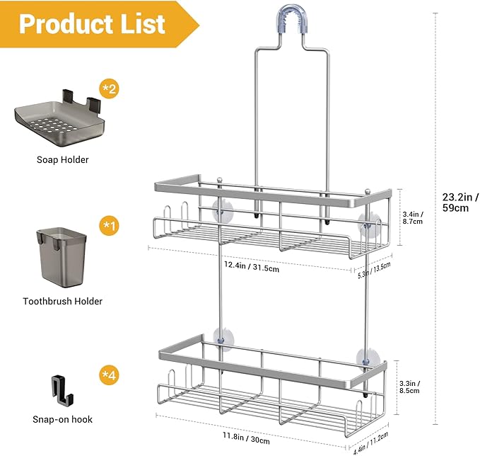 AKTECKE Shower Caddy Hanging Bathroom Organizer: Rustproof Shelf for Inside Shower - No Drilling Racks Over Showerhead - Bath Shelves for Shampoo Soap
