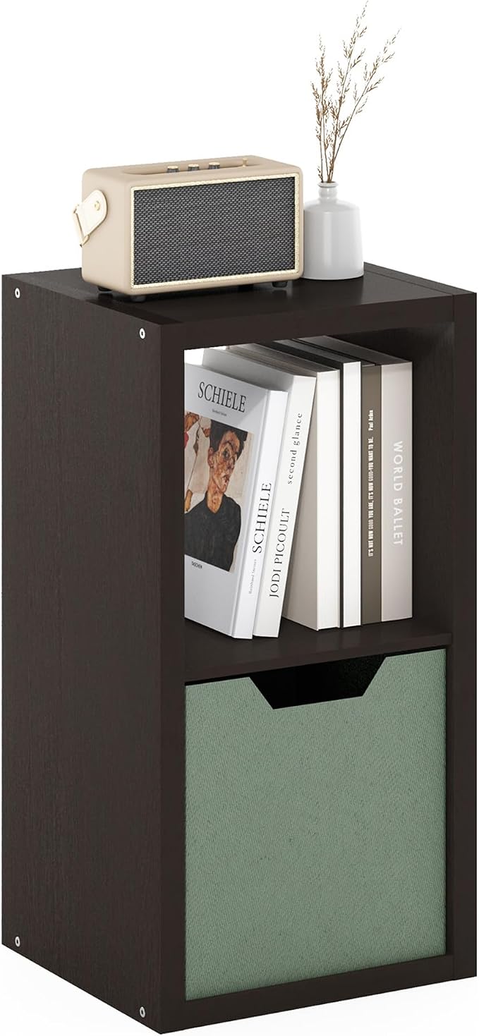 2-Cube Cubicle Bookshelf, Cube Bookcase with Open Back, Reversible Book Shelf, Cube Storage Organizer, 15 x 16 x 30, for Living Room, Home Office, Dark Oak