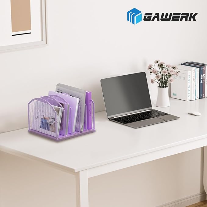 Gawerk 5-Section Vertical Desktop Organizer, 6-Section Mesh File Folder Stand Sorter for Office Home Classroom Organization