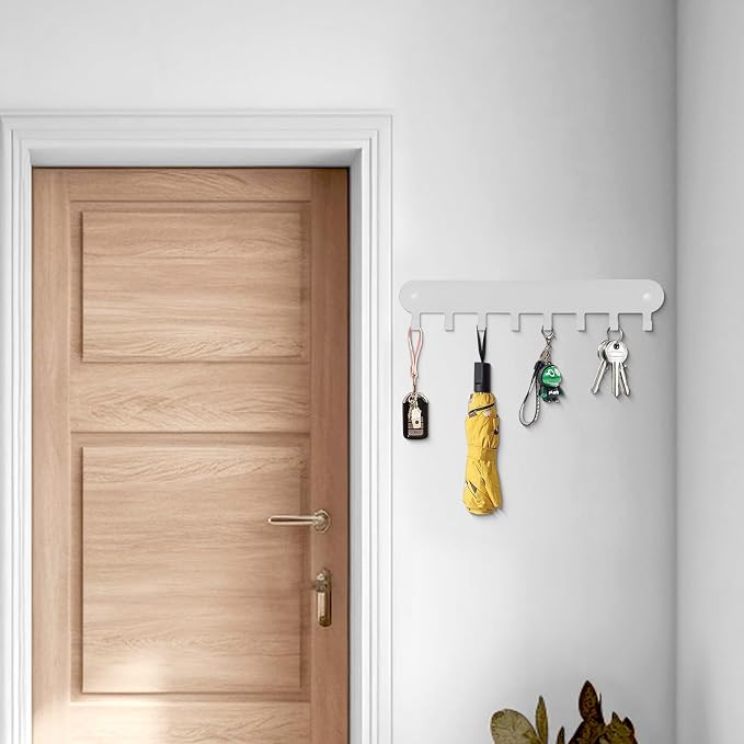 2 Pack Key Holder Wall Mount, Wall Mount Key Holder, White | Keys Holder On Wall, Key Hooks with 8 Hooks, Key Rack for Wall No Drill for Living Room, Kitchen, Bathroom, Garage