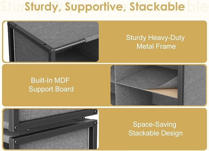 8-Cube Stackable Closet Storage & Organization Systems, 2-Pack Metal Shelf | Reinforced Fabric & MDF Panels Provide Sturdy Support for Sweaters, Jeans, Towels, Blankets and Bags in Bedrooms, Closets