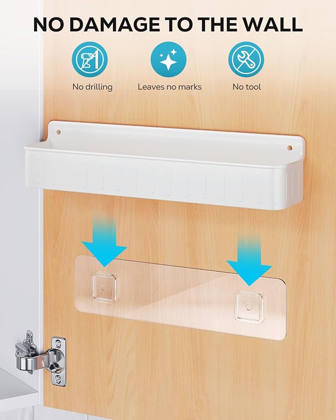 Nieifi Spice Rack Wall Mount, 4 Pack White, 2" Depth, Screw/Adhesive | Wall-Mounted with Removable Hooks Saves Counter Space, Fits 2" Deep Jars, Ideal for Kitchen Cabinets, Pantry Doors, and RVs.