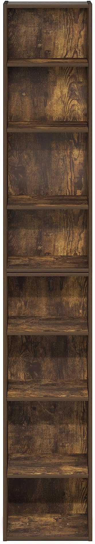 Furinno PASIR Book Shelf, 8-Tier Bookshelf, Bookcase with Open Shelf, 9.3 x 11.8 x 70.9, for Living Room, Bedroom, Home Office, Amber Pine