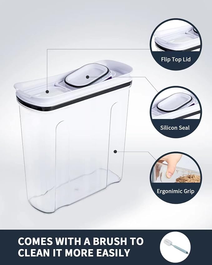 Cereal Containers Storage Set, Airtight Food Storage Container with Lid 4L/135.2oz,4PCS BPA-FREE Plastic Pantry Organization Canisters for Rice Cereal Flour Sugar Dry Food in Kitchen