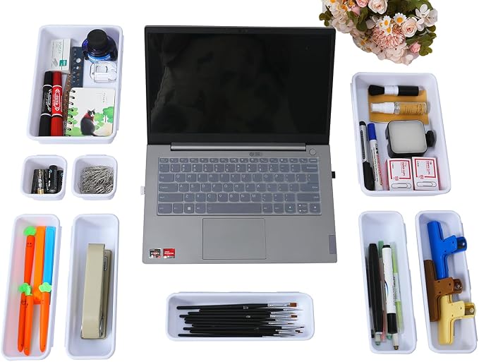 Kutesna 15PCS Interlocking Drawer Organizer, Plastic Desk Organizer Set | 3-Size Versatile Storage Bins,BPA-free, Non-slip, Fits Any Drawer for Cosmetics, Bathroom, Tools, Kitchen and Office, White