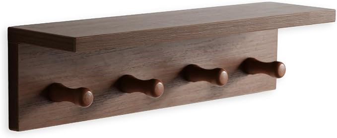 Entrance Coat Rack ,Coat Hooks, Wall-Mounted Wooden Hook Rack, Wall-Mounted Shelves are Very Suitable (Teak Colored Finish—A-1)