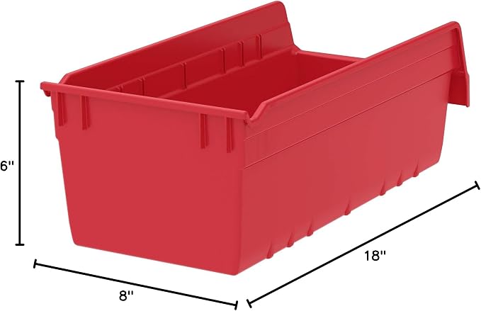 Akro-Mils 30088 Plastic Nesting ShelfMax Storage Bin Box, 18x8x6-Inch, Red (8-Pack)