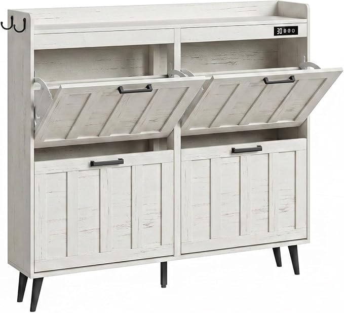ChooChoo Shoe Storage Cabinet with 4 Flip Drawers and Deodorizer | Shoe Organizer Storage for Entryway, Freestanding Hidden Slim Narrow Shoe Rack Cabinet, Antique White