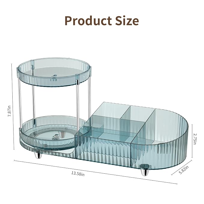 Rotating Makeup Organizer for Vanity, 2 Perfume Trays with 5 Compartments Cosmetic & Skincare Storage, Space-Saving Beauty Organizer, Multi-Purpose Countertop Organizers for Bathroom, Desktop, Pantry