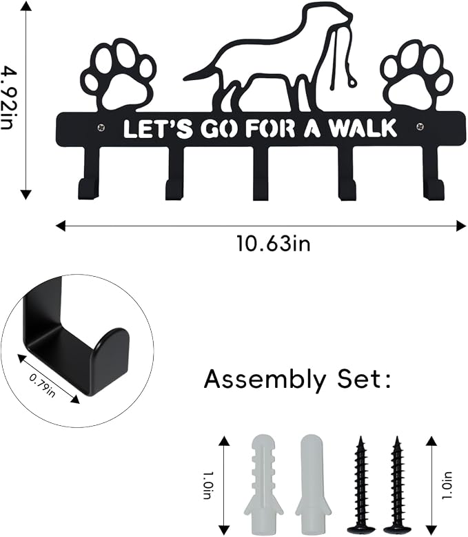 Key Holder Wall Mounted with Screws and Anchors, Black Multifunctional Key Hanger with 5 Hooks, Entryway Front Door Kitchen Hallway Garage Office