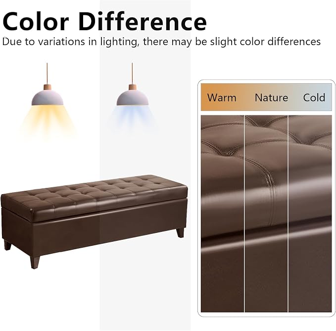 Joveco Storage Ottoman Bench, 51 Inch Leather Tufted Bench for End of Bed, Bedroom, Living Room, Brown