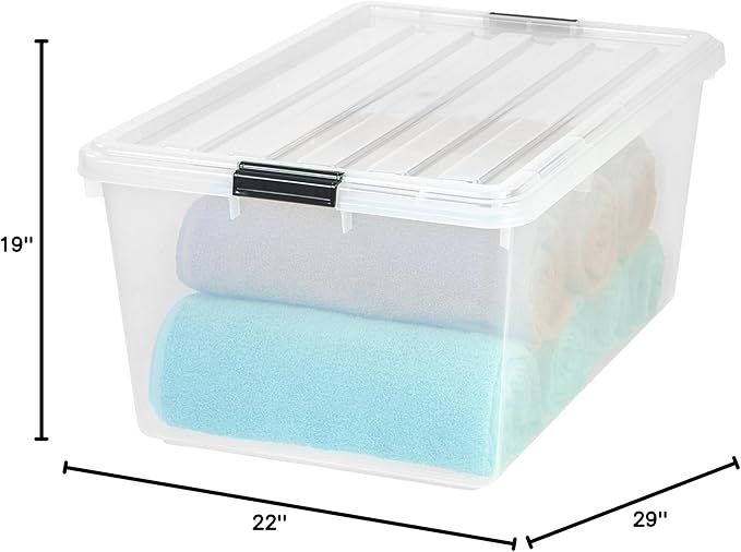 IRIS USA 68 Qt Stackable Storage Bins with Lids, Clear | Clear design makes contents easy to identify while organizing closets, bedrooms and storage rooms, Stackable and nestable