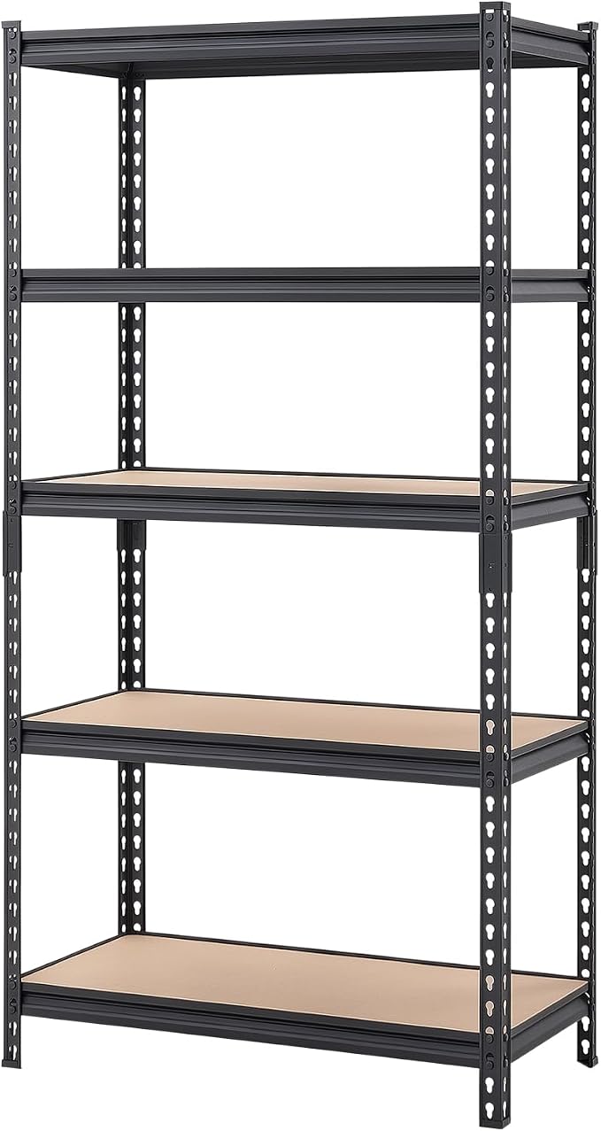 VEVOR Storage Shelves, 5-Tier Adjustable, 2000 lbs Capacity, Heavy Duty Garage Storage Shelving Unit, Metal Utility Rack Shelf, for Kitchen Pantry Basement Bathroom, 32.36" W x 16.34" D x 62.76" H