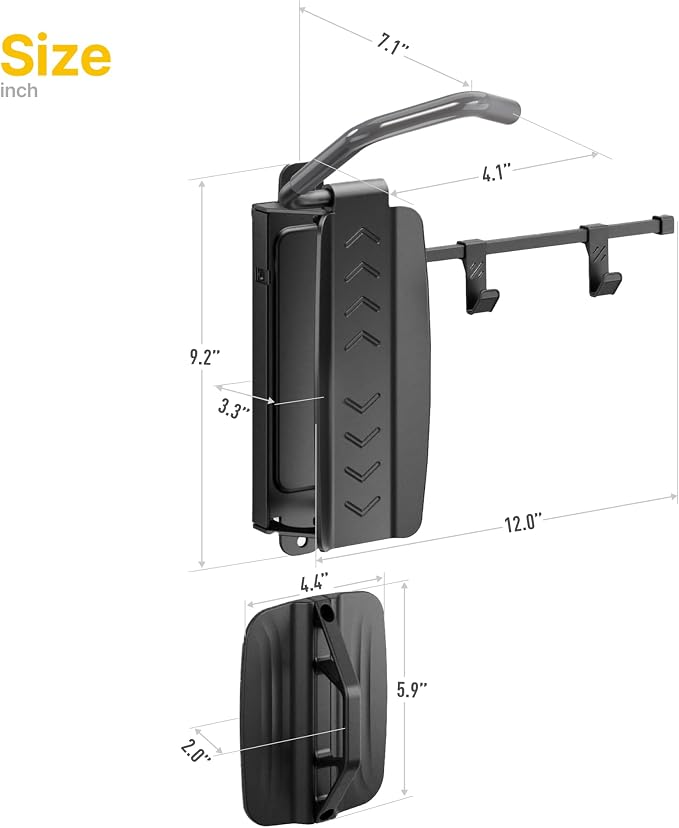 monTEK Swivel Bike Wall Mount with 2 Storage Hooks, Bike Hanger for Garage | Heavy-duty vertical bike storage rack holds 77 lb and swivels to save space; stores bike gear; fits tires up to 3.54 in wide