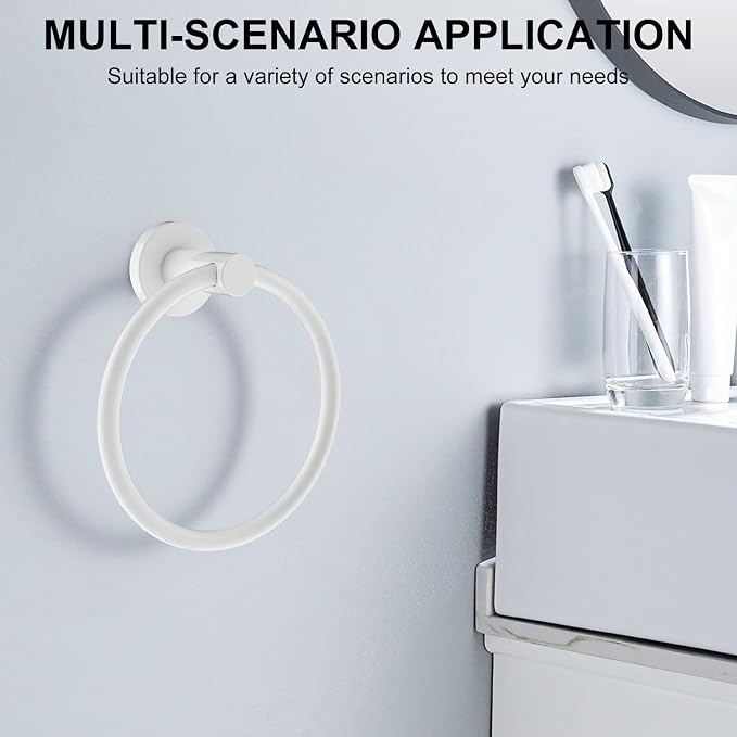 SetSail Towel Holder for Bathroom Wall Screw-in White Towel Ring Stainless Steel Hand Towel Holder Heavy Duty Towel Hanger for Bathrooms