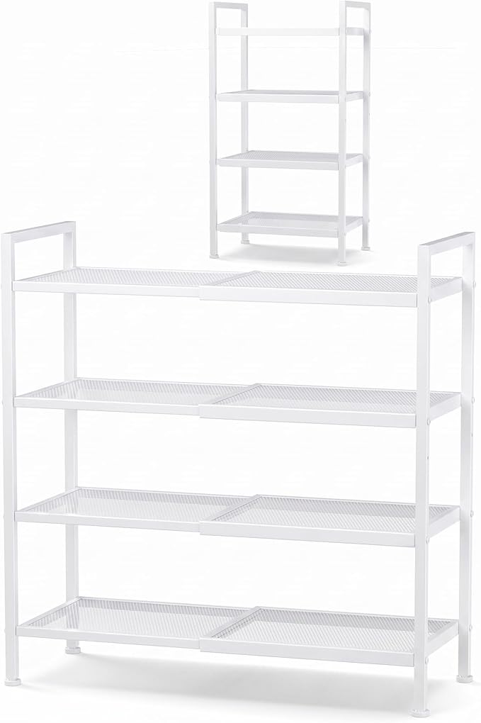 Shoe Rack, Expandable Shoe Rack for Closet, Adjustable Shoe Organizer for Entryway, Shoe Storage Organizer for Door Entrance, Garage, Bedroom (White, 4-Tier)