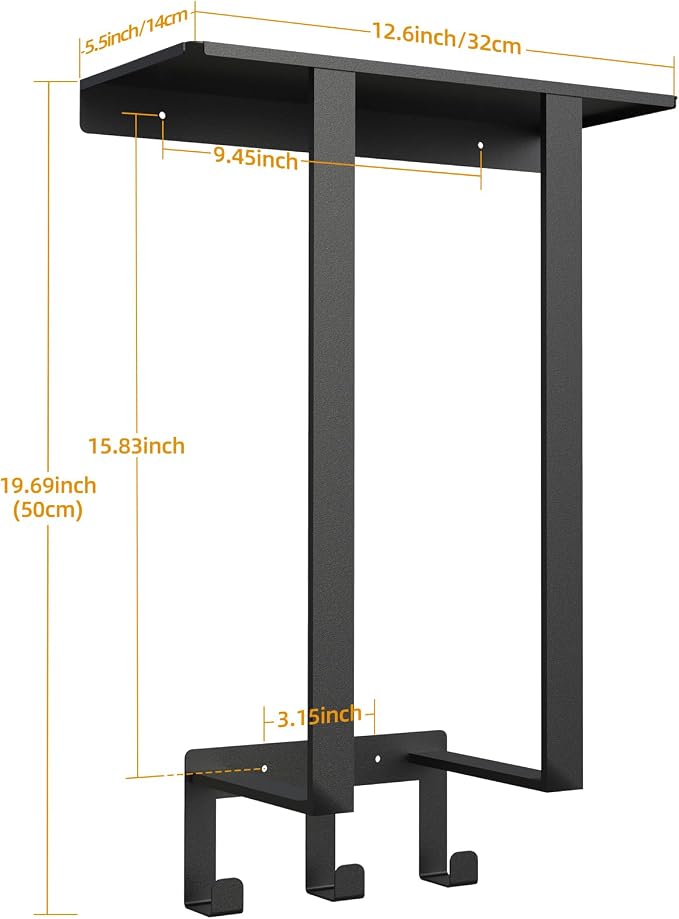 Roll Towel Racks for Bathroom, Bethom Small Wall Shelf with Hooks, Black | Stainless Steel Towel Racks for Bathroom, Wall Mounted with Shelf