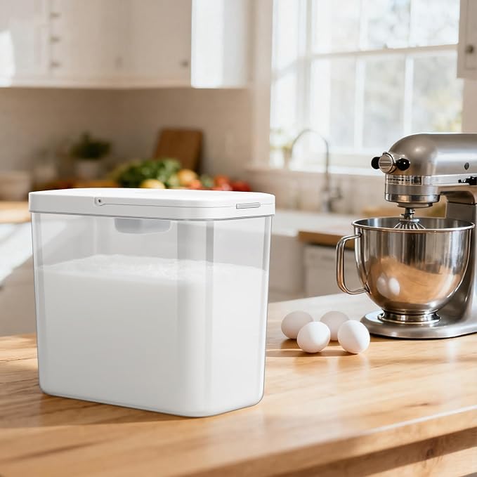 TBMAXS Rice Flour Storage Container - 12.7 Qt | 25 Lbs Crystal-Clear Plastic Food Storage Containers Bin with Pop-up Lid for Grains Beans, Dry Food Holder for Kitchen Pantry Organization and Storage