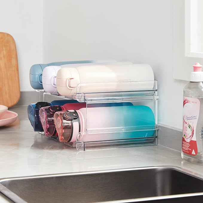 Lifewit 2 Tier Stackable Water Bottle Organizer for Cabinet, Plastic Bottle Holder Fits 6 Bottles/Tumblers up to 3.8" Diameter for Pantry/Countertop/Cupboard, 28 x 19 x 15 cm/11 x 7.5 x 5.7"
