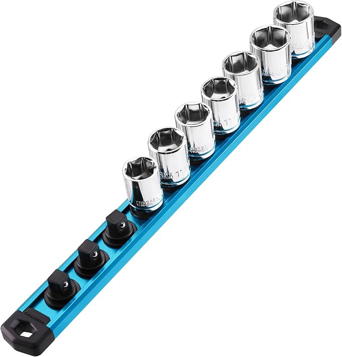 WORKPRO Magnetic Socket Organizer, Heavy Duty 3/8-Inch Drive Socket Rail | 1 Piece Socket Holder with 10 Spots, Aluminum Alloy, Rotatable & Movable Clips, Efficient Organization