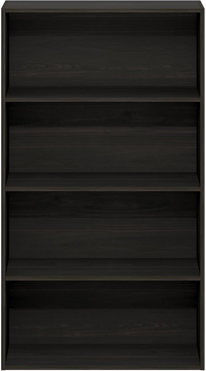 Furinno Jaya Book Shelf, 4-Tier Book Shelf, Bookcase with Open Shelving, Standing Bookshelf, 9.5 x 23.6 x 41.9, for Organization and Storage, for Home Office, Living Room, Espresso